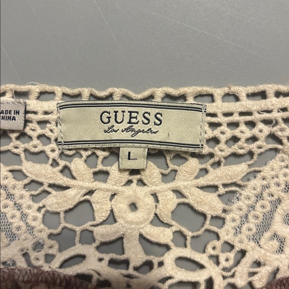 Guess Taupe and Cream Crochet-Trim cold shoulder top - Picture 2 of 5